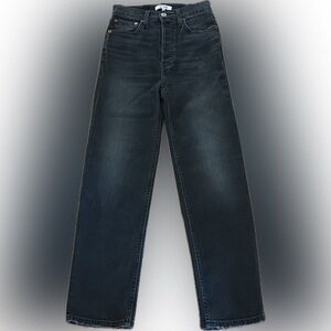 RE/DONE $265 COMFORT STRETCH HIGH RISE STOVE PIPE button fly size 25 inky black